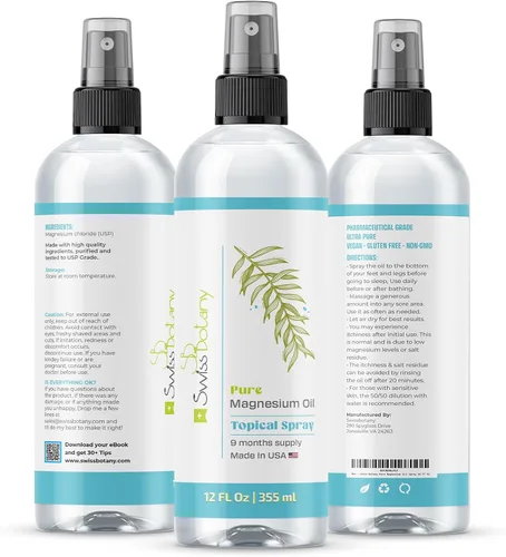 Miniatura 9 de Spray de aceite de magnesio puro, espray de magnesio para pies, 12 onzas líquidas (dura 9 meses), espray tópico orgánico de magnesio de grado USP