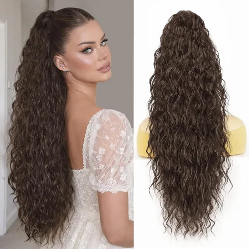 Miniatura 24 de Extensión de cola de caballo con cordón, extensión de cola de caballo larga y rizada para mujeres negras, extensiones de cabello negro de 26