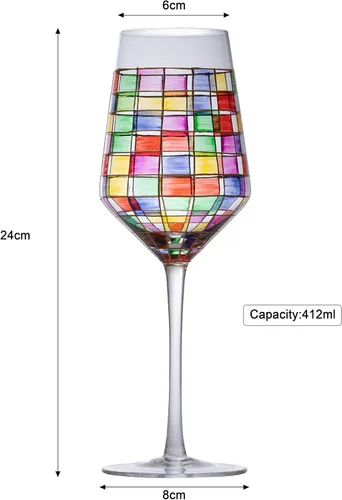 Miniatura 3 de The Wine Savant Renaissance - Juego de 2 copas de vino manchadas festivas, multicolor, regalo de bar en casa, vasos de colores, cristalería arcoíris