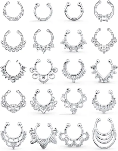 Miniatura 10 de SCERRING Aros falsos para tabique nasal, circonita cúbica transparente, no perforada, gancho para nariz, septum, piercing para el cuerpo, joyería