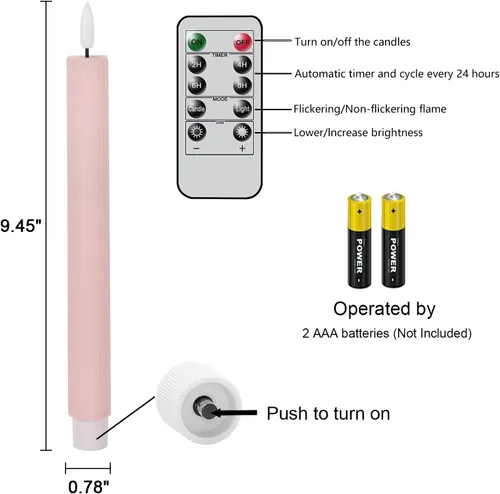 Miniatura 2 de Velas cónicas sin llama de flores moradas con temporizador remoto, velas LED que funcionan con pilas, mecha 3D cálida parpadeante, velas de cera