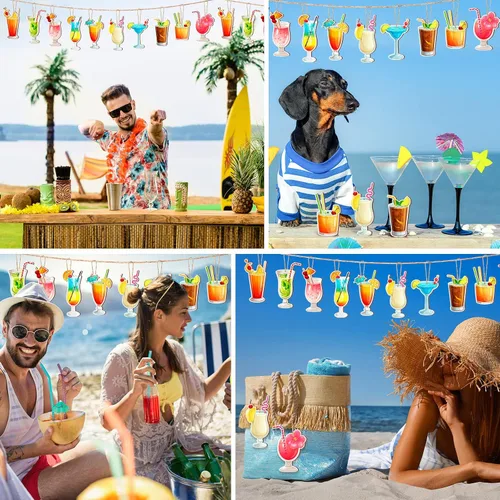 Miniatura 6 de Geelin 36 piezas de adornos colgantes de madera de verano para árbol mini decoración de árbol hawaiano playa colgante de madera con cuerda