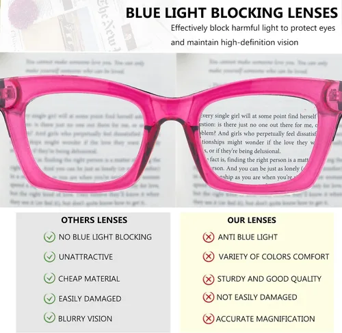 Miniatura 2 de Paquete de 3 gafas de lectura cuadradas estilo Oprah con bisagra de resorte, bloqueo de luz azul para computadora, para mujeres y hombres