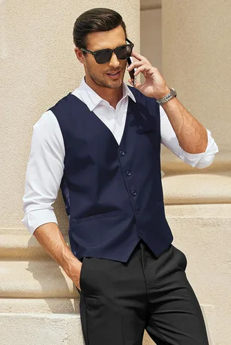 Miniatura 3 de COOFANDY Chaleco de traje de negocios para hombre, chaleco de vestir casual, chaleco formal ajustado