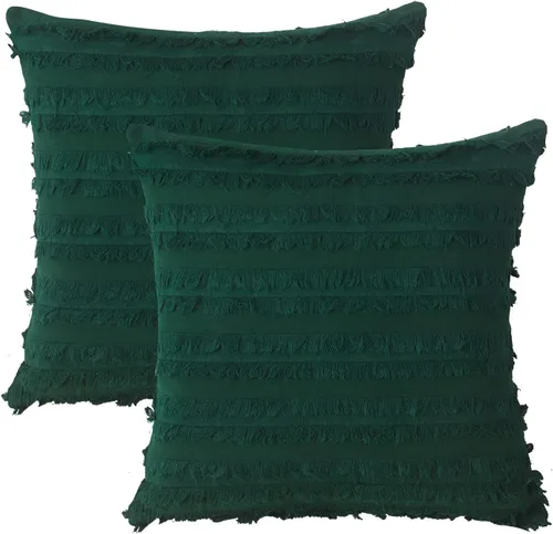 Miniatura 2 de GYROHOME Paquete de 2 fundas de almohada de algodón y lino, fundas de cojín decorativas, diseño de borlas, fundas de cojín modernas con flecos