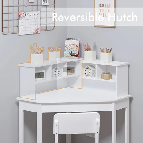 Miniatura 5 de UTEX Escritorio para niños, juego de escritorio de esquina y silla, mesa de estudio para niños con almacenamiento y gabinete para uso escolar