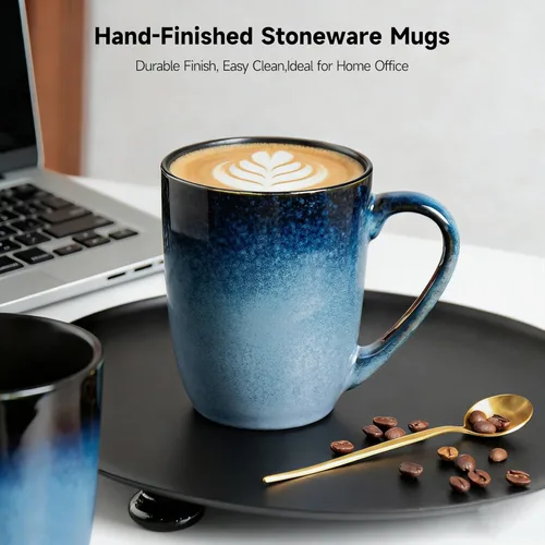 Miniatura 6 de MONITO Juego de 6 tazas de café de 14 onzas, modernas tazas de café de cerámica grandes con asa para té/latte/leche/cacao, divertidas tazas de té