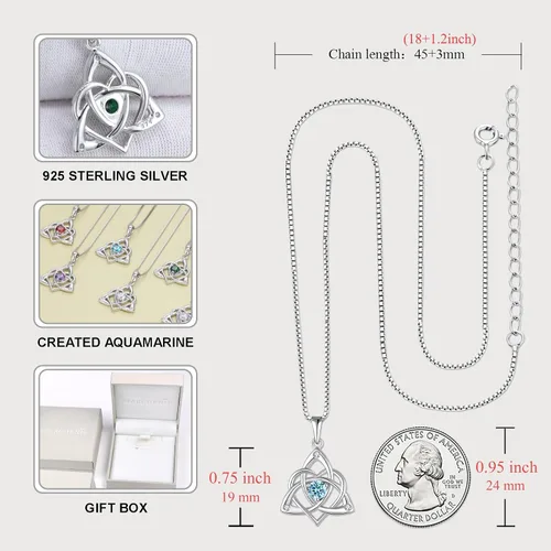 Miniatura 6 de STARCHENIE Collar de nudo celta para mujer, plata de ley 925, colgante de nudo de amor Trinity, piedras de nacimiento, joyería
