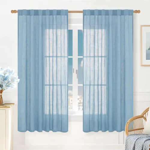 Miniatura 54 de LAMIT Cortinas de lino beige de 30 pulgadas de largo para ventanas pequeñas, cortinas semitransparentes filtrantes de luz, pestaña trasera