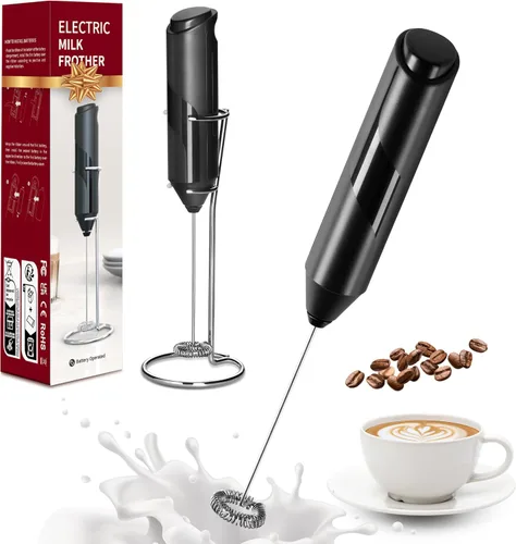 Miniatura 8 de YSSOA Espumador de leche eléctrico de mano con soporte de acero inoxidable, mezclador de bebidas batidor a pilas para café, frappé, latte, matcha