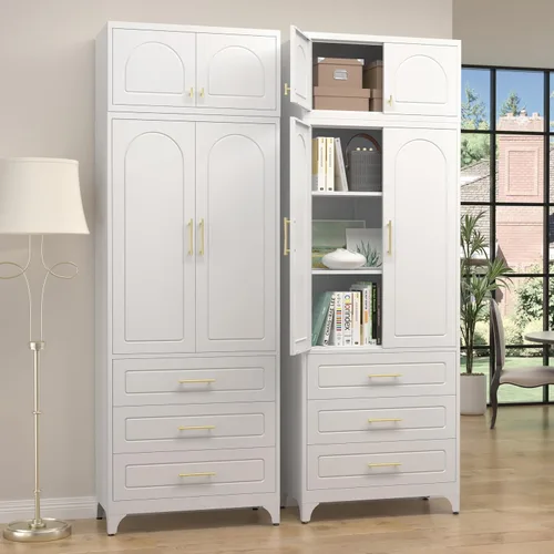 Miniatura 20 de SteeLoong - Gabinete de almacenamiento de metal con cajones, gabinetes de despensa negros de 75 pulgadas para almacenamiento de cocina con 3