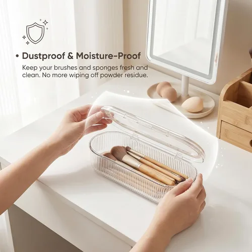 Miniatura 5 de Organizador de brochas de maquillaje, organizador de esponjas de maquillaje de acrílico transparente, estuche de almacenamiento de cosméticos