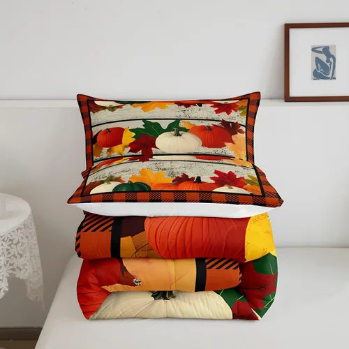 Miniatura 5 de Juego de edredón de calabaza de otoño tamaño individual para niños y niñas, juego de ropa de cama para niños, mujeres y hombres, ultra suave