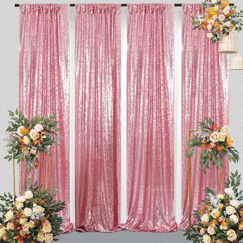 Miniatura 13 de Juya Delight 2 cortinas de lentejuelas doradas de 2 x 8 pies, telón de fondo de fotos con purpurina para fiestas, cumpleaños, bodas, decoración
