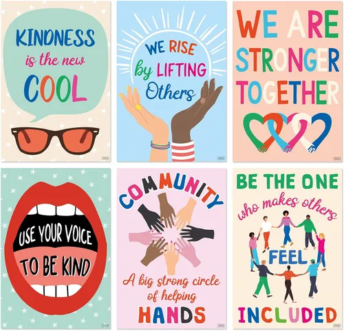 S&O Kindness - Pósteres de bondad para decoración de aula, paquete de 6 unidades, paquete de póster grande de 15 x 22 pulgadas, mentalidad de Aula