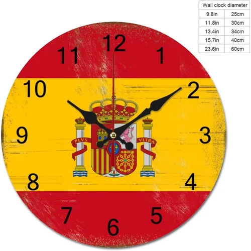 Miniatura 2 de Reloj de pared con diseño de bandera de España, decoración patriótica, funciona con pilas, silencioso, sin tictac, para colgar en el hogar, cocina