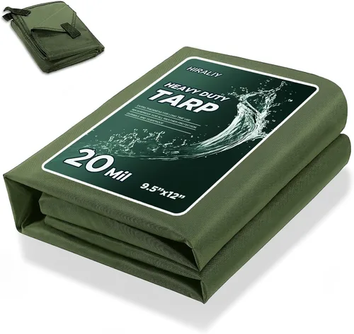 Miniatura 22 de HIRALIY Lona impermeable resistente de 20 mil, lona negra de 7 x 12 pies con bucles de cincha reforzados, lona de tela Oxford multiusos para leña
