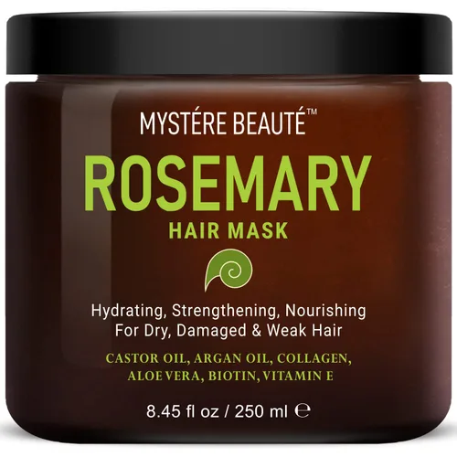 MYSTÉRE BEAUTÉ Tratamiento capilar de romero - con colágeno, biotina, aceite de argán para cabello seco, dañado y rizado, acondicionador profundo
