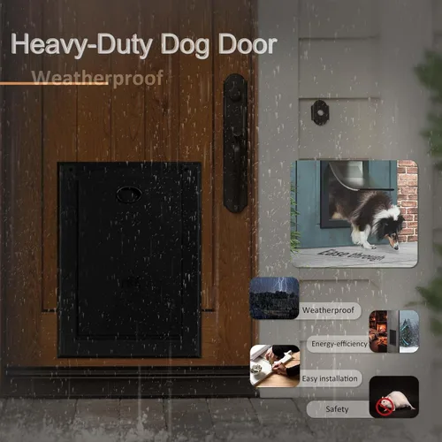 Miniatura 6 de [Classicmacher] Puerta para Perro de Servicio Pesado con Panel de Bloqueo Deslizante Doble, Puerta Grande de Aluminio para Perro para Puerta Negro