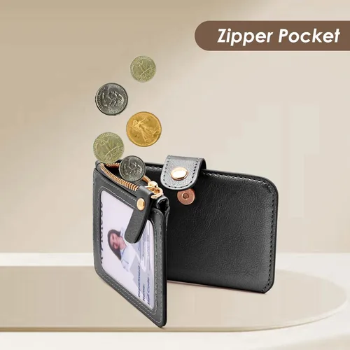 Miniatura 66 de Cartera con llavero, tarjetero con bloqueo RFID de piel, funda para tarjetas de crédito con cremallera para mujer
