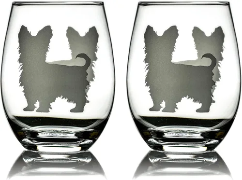Miniatura 17 de Copas de vino sin tallo (juego de 2) de perros de raza Regalos para amantes de perros Silueta de 2 caras grabada a mano con nombre de la raza