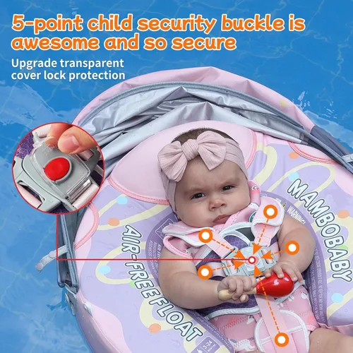 Miniatura 7 de Mambobaby Flotador con Toldo y Cola Nuevo Mejorado Flotador de Piscina No Inflable para Bebé Flotador de Natación Mambo Entrenador de Natación Rosa