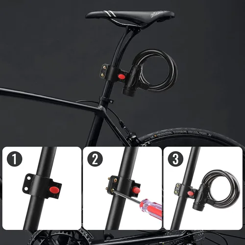 Miniatura 5 de Candado de bicicleta, [4 pies/3.9 ft] Diyife - Candados de cable para bicicleta con 2 llaves, resistente a la intemperie, cable de seguridad