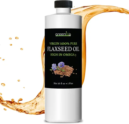 GreenIVe Aceite de semilla de lino cultivado orgánicamente100% puro, prensado en frío, ácidos grasos omega veganos altos (16 onzas líquidas)