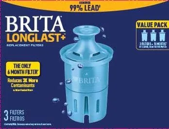 Brita Longlast+ Filtro de agua, filtros de repuesto Longlast+ para jarra y dispensadores, 3 unidades