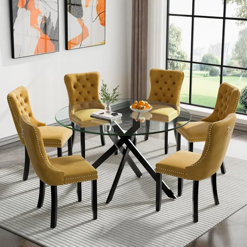 Miniatura 60 de HomVent Juego de mesa de comedor redonda de vidrio de 3 piezas, juego de mesa de comedor de vidrio templado para 2 mesas de cocina con 2 sillas