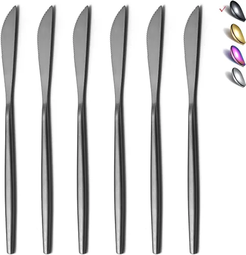 Miniatura 8 de HOMQUEN Cuchillos de cena, 6 piezas, cuchillo de cena de plata mate de acero inoxidable, cuchillo de mantequilla resistente, cuchillos