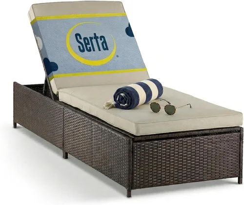 Miniatura 24 de Serta Laguna - Juego de muebles de patio para exteriores, 5 piezas, sillas reclinables de mimbre marrón con otomanas, cojines y mesa auxiliar