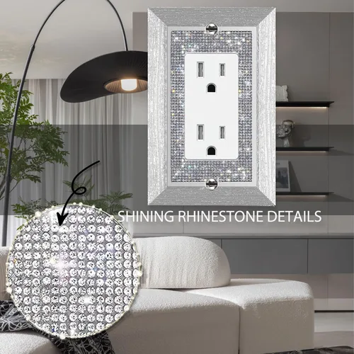 Miniatura 3 de Placas de pared con diamantes de imitación brillantes, cubierta de interruptor de luz de grano de madera de imitación, cubierta decorativa de salida