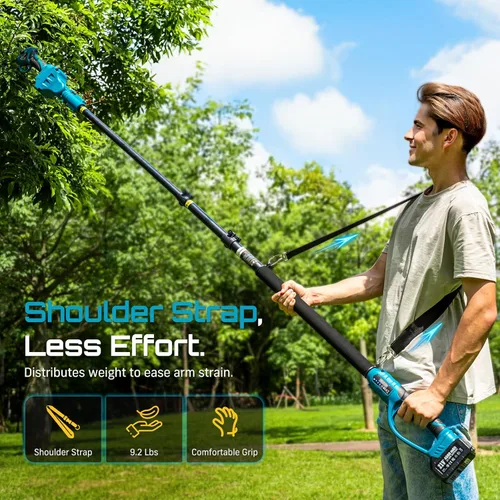 Miniatura 8 de Seesii Tijeras de podar eléctricas 2 en 1 con poste, alcance de 15 pies, diámetro de corte de 1.2 pulgadas, batería de 21V 4000mAh, podadora
