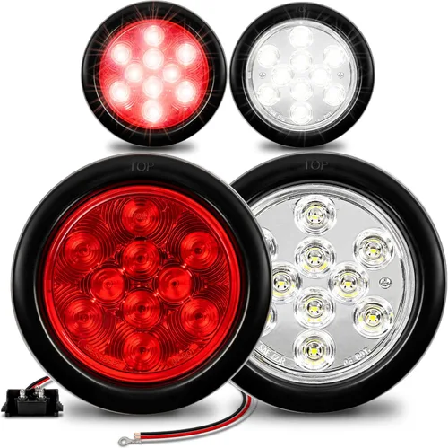 Miniatura 15 de Luces de LED traseras, de freno, redondas, color rojo, de 4 pulgadas para camiones, casas rodantes, Jeep. – Certificado DOT, anillo de hule
