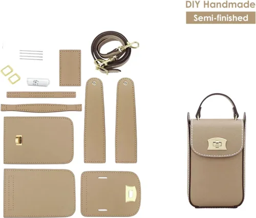 Miniatura 2 de POPSEWING Bolsa de cuero de grano superior para teléfono celular, kit de bricolaje de bolsa de hombro cruzada con kit de costura para mujeres/niñas