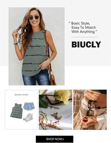 Miniatura 5 de SHEWIN - Camiseta informal sin mangas para mujer, camiseta de cuello redondo y corte holgado