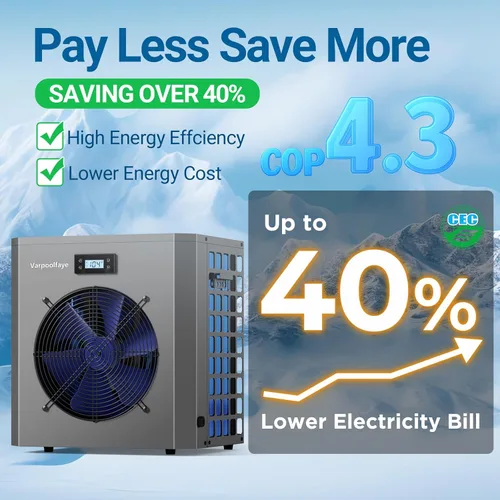 Miniatura 3 de bomba de calor para piscina de 16000 BTU, calentador eléctrico para piscina de 5000 galones, para uso sobre el nivel del suelo y enterrado, control