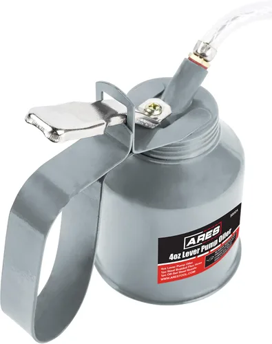 Miniatura 6 de ARES 55024 - Lata aceitera estilo palanca gris de 4 onzas - Incluye manguera flexible trenzada de acero y boquilla de acero rígido descentrada