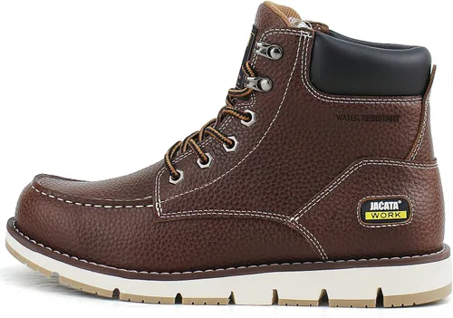 Jacata Botas de trabajo para hombre Moc Toe Wedge Botas De Trabajo Para Hombre Soft Toe Antideslizante Construcción Industrial Botas de Cuero para
