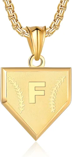 Miniatura 36 de Collar con inicial de la A a la Z para niños, de acero inoxidable, con dije de escudo de letra, cadena de 22 + 2 pulgadas, inspirador de béisbol