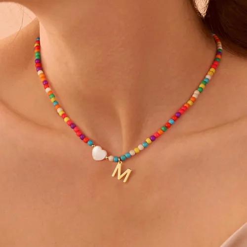 Miniatura 2 de Ursteel - Lindos collares coloridos con iniciales, gargantilla de cuentas de moda, regalo personalizado con iniciales para mujeres, adolescentes