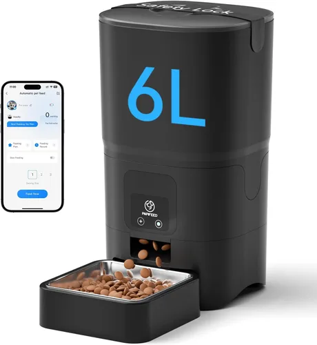 PAPIFEED Comedero automático para gatos con aplicación, dispensador de comida WiFi de 2.4 G, alimentador para gatos con temporizador de 6 litros