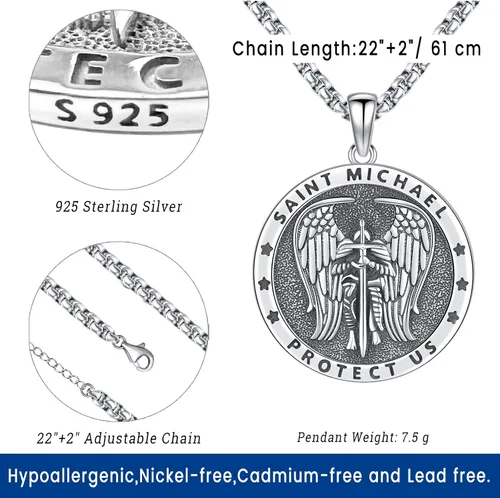 Miniatura 97 de Eusense Saint Necklace Sterling Silver 925 Protection Jewelry for Men Women Patron St Medals Amulet Pendant