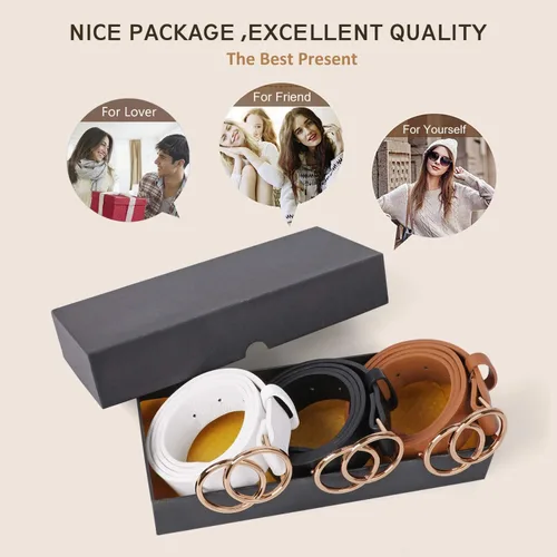 Miniatura 7 de SUOSDEY Cinturón de cuero para mujer, con hebilla redonda clásica, Oro
