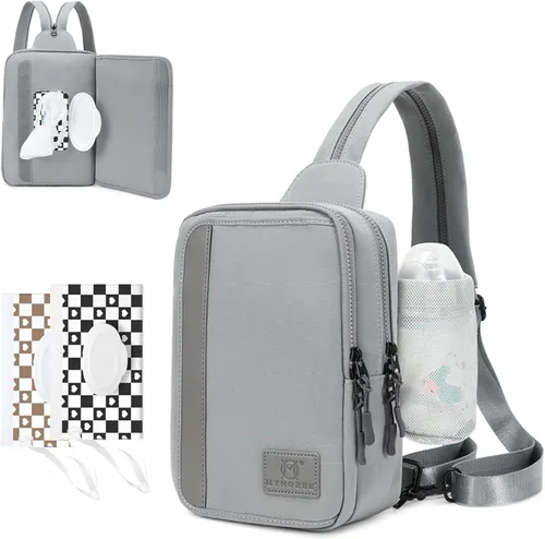 Miniatura 10 de MYHOZEE - Bolsa para colgarse, mochila con bandolera, bolso - 2 en 1 de nailon con bolsillo para pañales con toallitas, bolsillo para botella