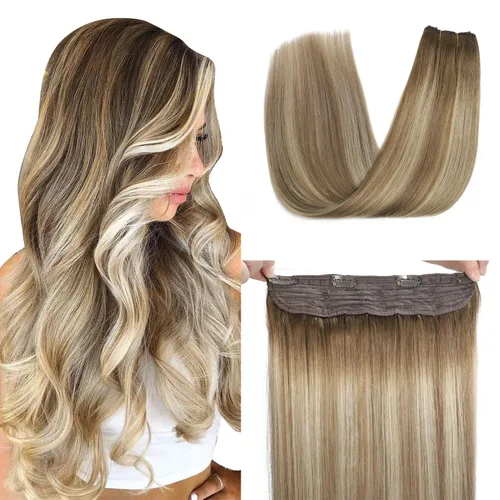 Miniatura 15 de XDhair Extensiones de cabello humano con alambre de 70 g, 14 pulgadas, balayage, color marrón dorado con rubio caramelo Remy, extensiones de cabello