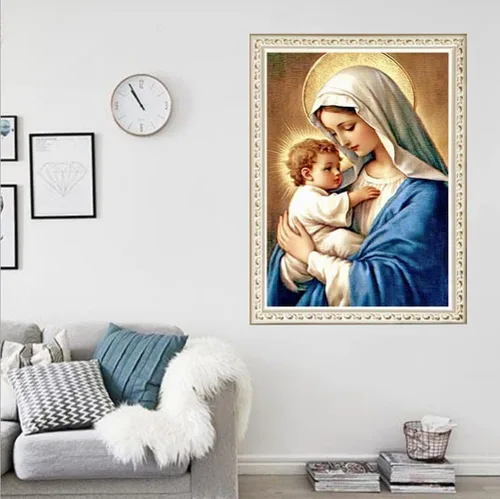 Miniatura 3 de F-CANLAN Kit de pintura de diamante redondo de taladro completo, 5D DIY Bless the Child Pintura de diamantes Virgen María Kits de arte de diamantes