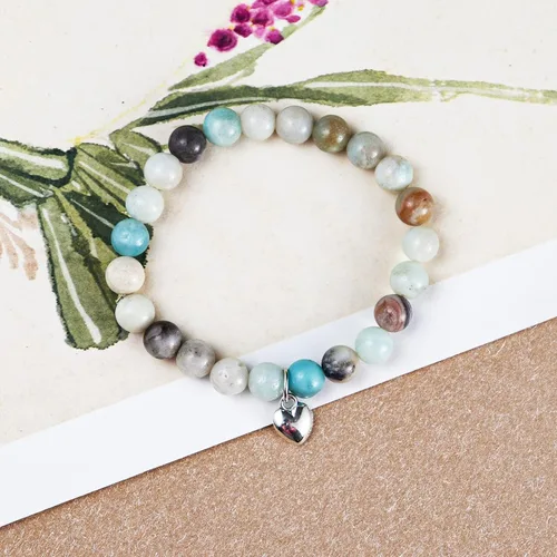 Miniatura 2 de Pingyongchang Pulsera elástica con cuentas de piedras naturales, con forma de corazón, ajustable, hecha a mano, trenzada, para mujeres, niñas