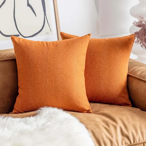 Miniatura 13 de Home Brilliant Fundas de almohada azules de 16 x 16 pulgadas para sofá, juego de 2 fundas de cojín de lino para cama, sofá, fundas de almohada